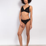 Reggiseno francese con ferretto in pizzo floreale - NERO - 7740