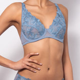 Reggiseno francese con ferretto in pizzo floreale - DENIM - 7740