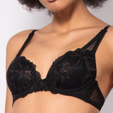 Reggiseno in pizzo floreale con coppe imbottite e ferretto - NERO - 7742