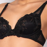 Reggiseno in pizzo floreale con coppe imbottite e ferretto - NERO - 7742