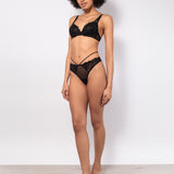 Reggiseno in pizzo floreale con coppe imbottite e ferretto - NERO - 7742