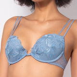 Push-up in pizzo floreale con coppe graduate e ferretto - DENIM - 7744