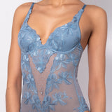 Body in pizzo floreale con coppe imbottite e ferretto - DENIM - 7748