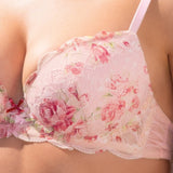 Reggiseno in pizzo floreale con coppe imbottite e ferretto - ROSA - 7752