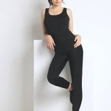 Leggings Akty con cuciture e vita alta doppiata - NERO - AT03
