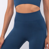 Leggings a mezza costina - BLU - AT05
