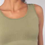 Top Akty  con spalla larga e dettagli a costina - VERDE MILITARE - AT09