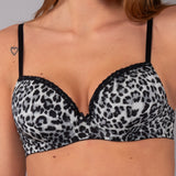 Reggiseno con Coppe Imbottite e Ferretto in Microfibra Animalier - NERO - 7912
