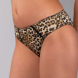 Slip in Microfibra Animalier con Balze di Pizzo - MOKA - 7915