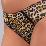 Slip in Microfibra Animalier con Balze di Pizzo - MOKA - 7915