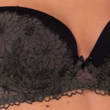Reggiseno con Coppe Imbottite e Ferretto in Microfibra e Tulle Ricamato - NERO - 7932