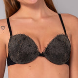Push-Up con Coppe Graduate e Ferretto in Microfibra e Tulle Ricamato - NERO - 7934