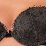 Push-Up con Coppe Graduate e Ferretto in Microfibra e Tulle Ricamato - NERO - 7934