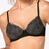 Reggiseno con Coppe Graduate Senza Ferretto in Microfibra e  Tulle Ricamato - NERO - 7936