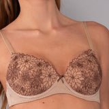 Reggiseno con Coppe Graduate Senza Ferretto in Microfibra e  Tulle Ricamato - PESCA - 7936