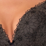 Reggiseno Triangolo con Coppe Imbottite Senza Ferretto  in Microfibra e  Tulle Ricamato - NERO - 7938