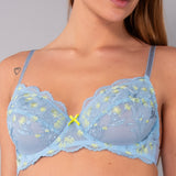 Reggiseno Francese con Ferretto in Tulle Ricamato - AZZURRO - 7950