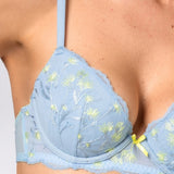 Reggiseno con Coppe Imbottite e Ferretto in Tulle Ricamato - AZZURRO - 7952