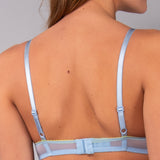 Reggiseno Triangolo con Coppe Imbottite Senza Ferretto  in Tulle Ricamato - AZZURRO - 7958
