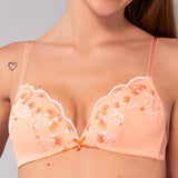 Reggiseno Triangolo con Coppe Imbottite Senza Ferretto  in Tulle Ricamato - PESCA - 7958