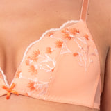Reggiseno Triangolo con Coppe Imbottite Senza Ferretto  in Tulle Ricamato - PESCA - 7958