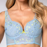 Bustino con Coppe Imbottite e Ferretto in Tulle Ricamato - AZZURRO - 7962