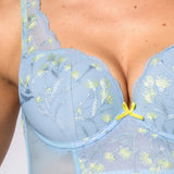 Bustino con Coppe Imbottite e Ferretto in Tulle Ricamato - AZZURRO - 7962