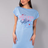 Maxi Maglia in Cotone 100% Maniche Kimono con Stampa Romantica - INDACO - BE41