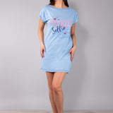Maxi Maglia in Cotone 100% Maniche Kimono con Stampa Romantica - INDACO - BE41