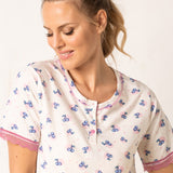Pigiama Serafino Corto in Cotone Stampa Ciliegie - ROSA - CH11