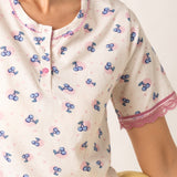Pigiama Serafino Corto in Cotone Stampa Ciliegie - ROSA - CH11