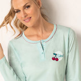 Pigiama Serafino Lungo in Cotone - ACQUA - CH15
