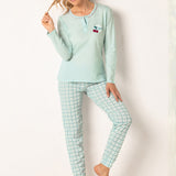 Pigiama Serafino Lungo in Cotone - ACQUA - CH15