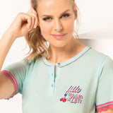 Camicia da Notte in Cotone Hello Spring - ACQUA - CH24
