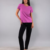 Pigiama Girocollo Manica Corta e Pantalone Lungo in Cotone - PINK/NERO - CI16
