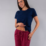 Pigiama Girocollo Manica Corta e Pantalone Lungo in Cotone - BLU/CILIEGIA - CI16