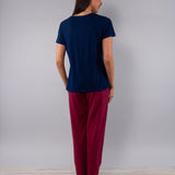 Pigiama Girocollo Manica Corta e Pantalone Lungo in Cotone - BLU/CILIEGIA - CI16