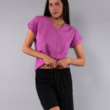 Pigiama Scollo a V Manica Corta e Pantalone Pinocchietto in Cotone - PINK/NERO - CI19