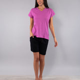 Pigiama Scollo a V Manica Corta e Pantalone Pinocchietto in Cotone - PINK/NERO - CI19