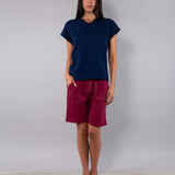 Pigiama Scollo a V Manica Corta e Pantalone Pinocchietto in Cotone - BLU/CILIEGIA - CI19