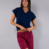 Pigiama Scollo a V Manica Corta e Pantalone Pinocchietto in Cotone - BLU/CILIEGIA - CI19