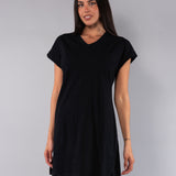 Camicia da Notte Scollo a V Manica Corta 90 cm in Cotone - NERO - CI28