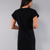 Camicia da Notte Scollo a V Manica Corta 90 cm in Cotone - NERO - CI28