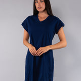 Camicia da Notte Scollo a V Manica Corta 90 cm in Cotone - BLU - CI28