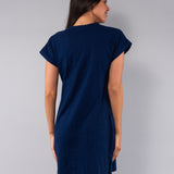Camicia da Notte Scollo a V Manica Corta 90 cm in Cotone - BLU - CI28