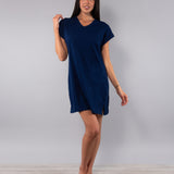 Camicia da Notte Scollo a V Manica Corta 90 cm in Cotone - BLU - CI28