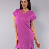 Camicia da Notte Scollo a V Manica Corta 90 cm in Cotone - PINK - CI28
