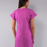 Camicia da Notte Scollo a V Manica Corta 90 cm in Cotone - PINK - CI28