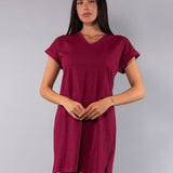 Camicia da Notte Scollo a V Manica Corta 90 cm in Cotone - CILIEGIA - CI28