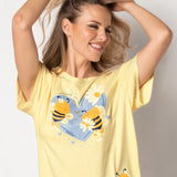 Maxi Maglia in Cotone con Stampa Piazzata di Api e Maxi Margherite - INDACO/GIALLO - DA42